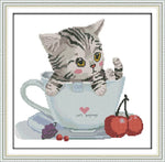 Stamped Cross Stitch Kits - Cat in Cup 18×17"