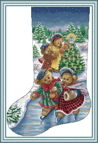 Stamped Cross Stitch Kits - Christmas Stocking Bears 21.3×30.3"
