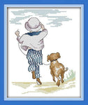 Stamped Cross Stitch Kits - Boy & Dog 10.6×13.8"
