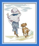 Stamped Cross Stitch Kits - Boy & Dog 10.6×13.8"