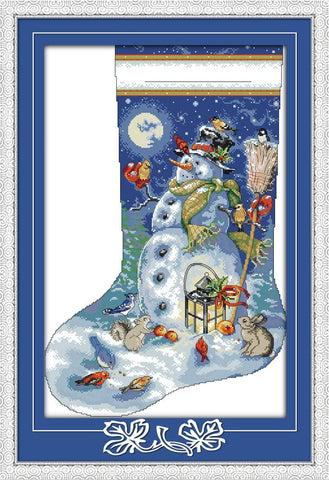 Stamped Cross Stitch Kits - Christmas Stocking Snowman 21.3×30.4"