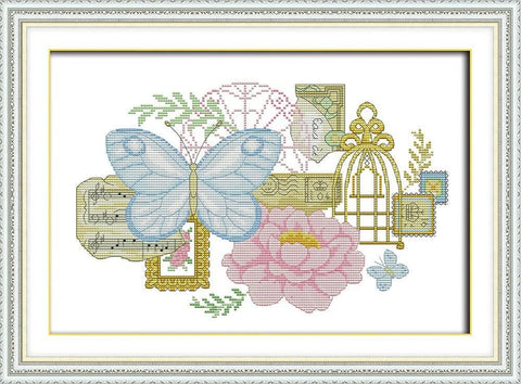 Stamped Cross Stitch Kits - Butterfly and Flower 19.3×14.2"