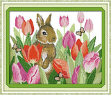 Stamped Cross Stitch Kits - Rabbit in Tulips 19×16"
