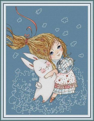 Stamped Cross Stitch Kits - Girl & Rabbit 17.3×22"