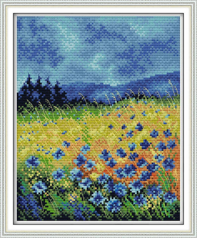 Stamped Cross Stitch Kits - Blue Flowers