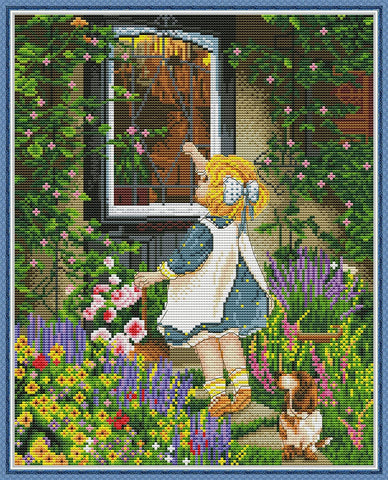 Stamped Cross Stitch Kits - Girl with Flowers
