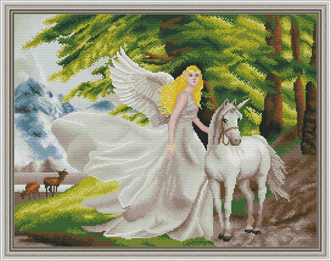 Stamped Cross Stitch Kits - Elf riding Unicorn