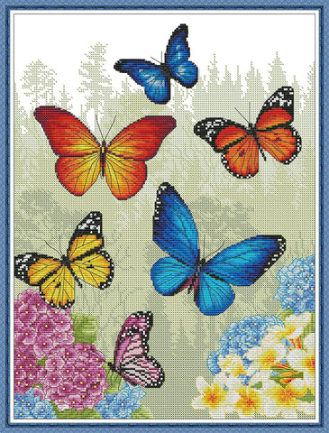 Stamped Cross Stitch Kits - Butterflies in Forest