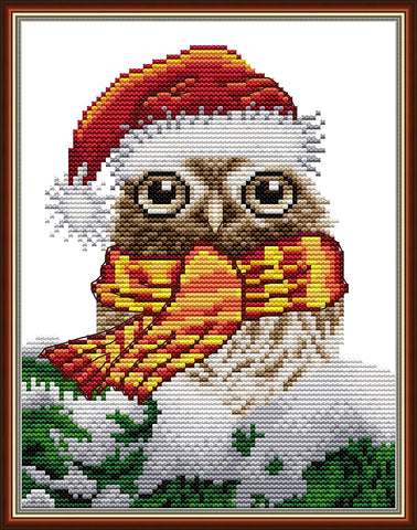 Stamped Cross Stitch Kits - Owl in Christmas