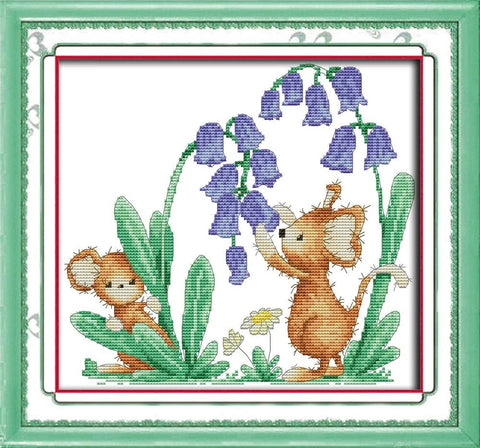 Stamped Cross Stitch Kits - Mice and Flowers 15×13.8"