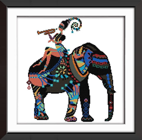 Stamped Cross Stitch Kits - Riding Elephant 20.5×20.5"