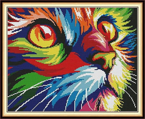 Stamped Cross Stitch Kits - Colorful Cat 19.7×16.1"