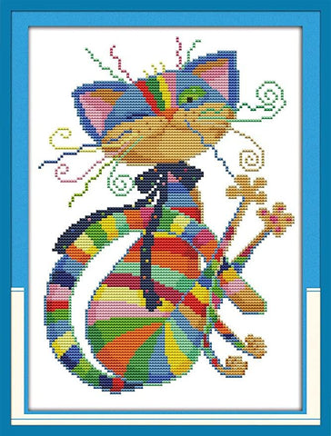 Stamped Cross Stitch Kits - Colorful cat 13×17"
