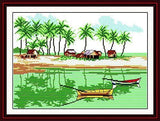 Stamped Cross Stitch Kits - Beachside Boats 18.9×14.6"