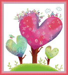 Stamped Cross Stitch Kits - Heart Trees 16.9×18.5" (14ct)