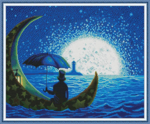 Stamped Cross Stitch Kits - Moon Boat 18.8×15.7" (14ct)